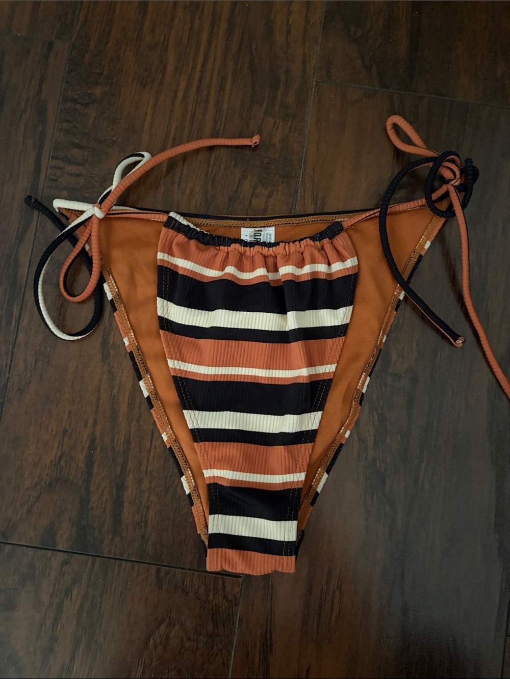 Forever 21 Orange Black Cream Striped Tie-Side Bikini Bottom NWOT